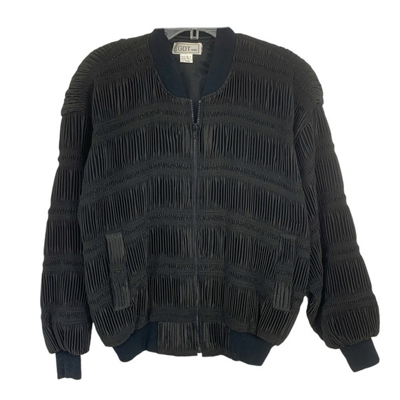 Vintage 1980's GDT Too Unusual Black Pleated Bomber Jacket Korea OSFM - Picture 2 of 8